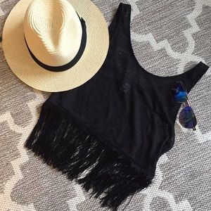 Black fringe crop top